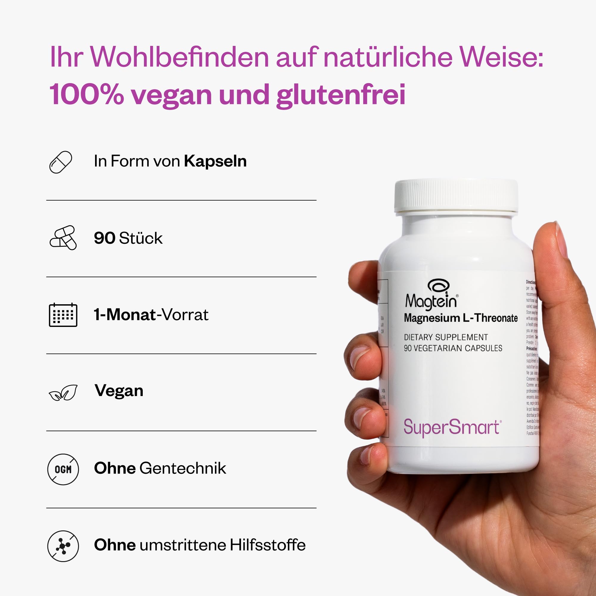 Magnesium L-Threonat - Unterstützt Nerven- & Muskelfunktion - SuperSmart
