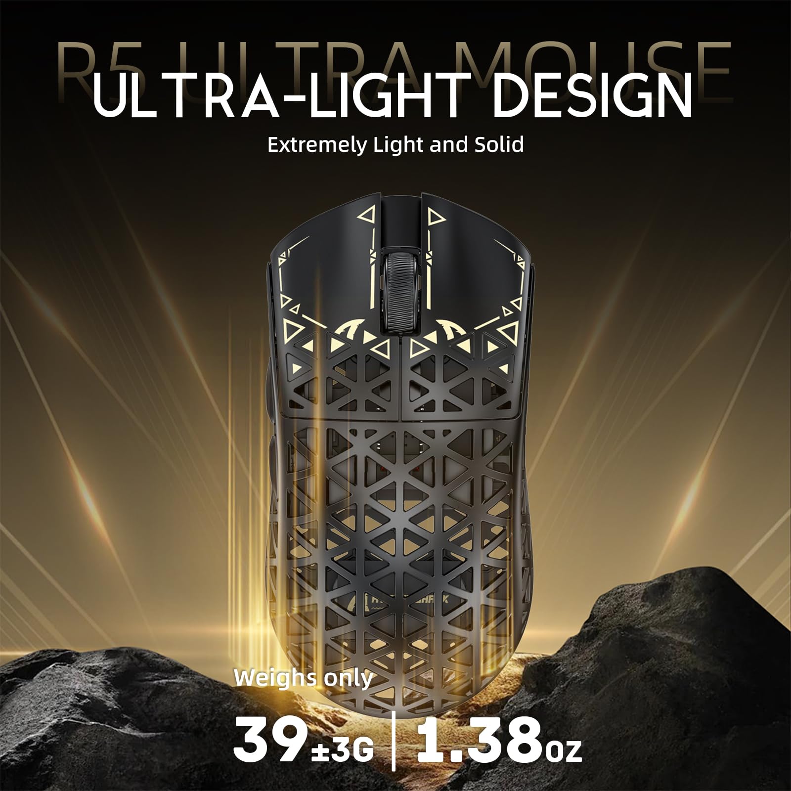 ATTACK SHARK R5 Ultra Mouse Gaming Wireless in Fibra di Carbonio 8000Hz, 39g SUPERLIGHT, 42000DPI, Sensore PAW3950MAX, Nordic 52840, Bluetooth/2.4G/USB-C Cabalto, 8K Cavo Spirale, per PC/Mac, Nero