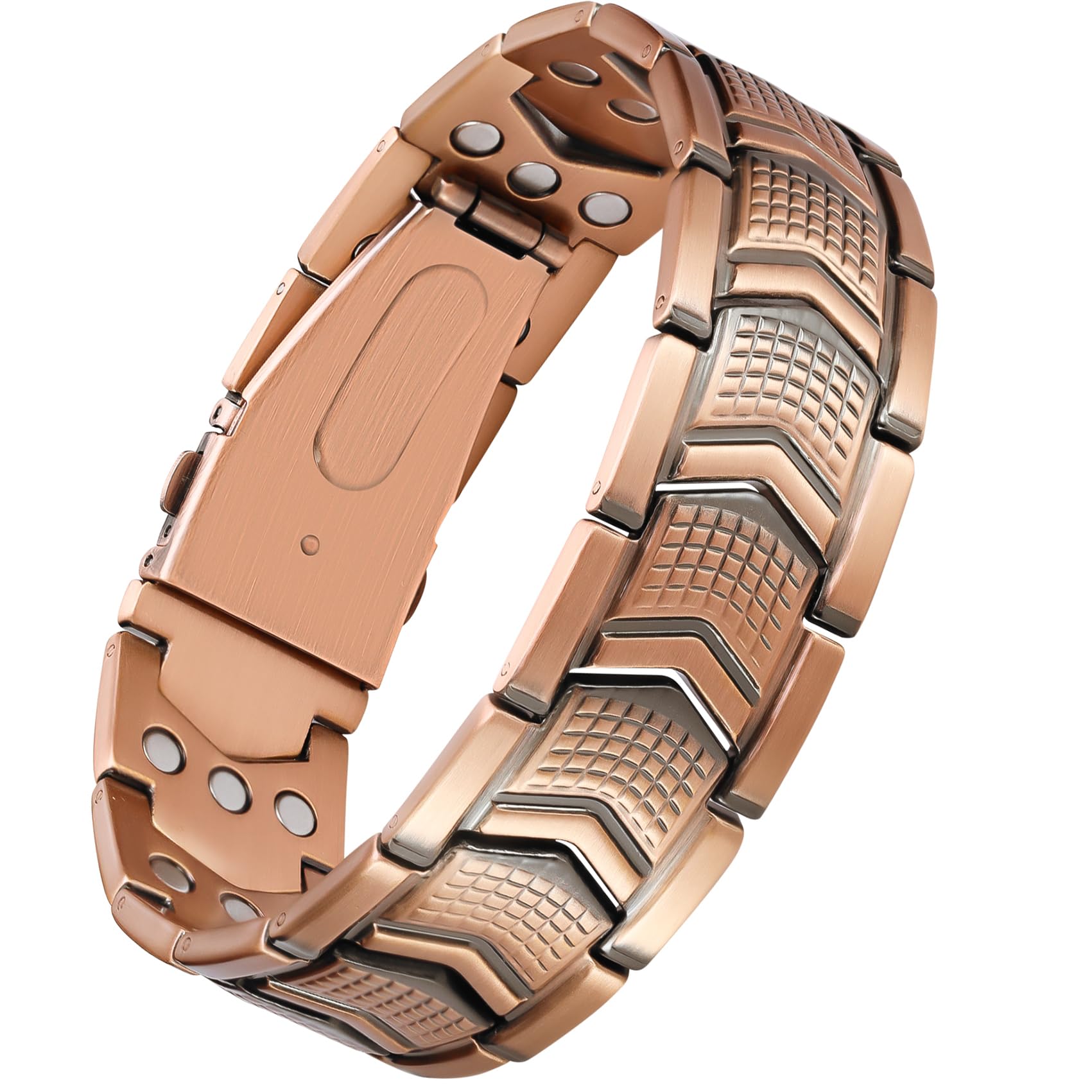 Jeracol Kupferarmband und 3 x Magnetarmband für Herren, mit 3 Reihen ultrastarken Magneten und einzigartiger Faltschließe