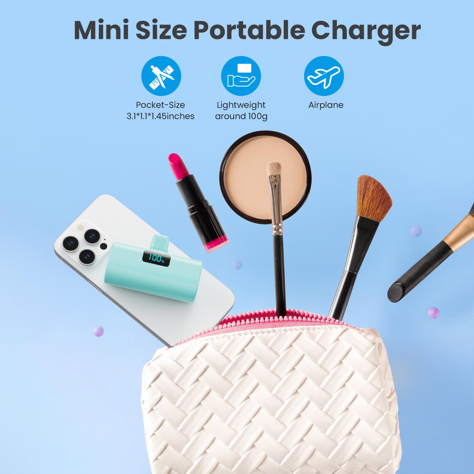 Power Bank 5200mAh, Ultra-piccolo&Ultra-compatto Caricatore Portatile USB C PD Ingressi&Uscite Mini Powrbank Batteria Esterna per iPhone 16/15 Android Samsung Galaxy Note Huawei iPad Pro/Air-Verde