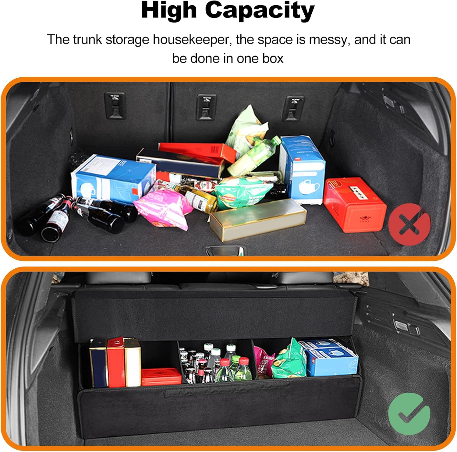 Ergocar Car Trunk Organizer, PU Leather Double Layer Car Boot Organiser Collapsible, Waterproof and Durable Car Boot Tidy, Multi-Compartment Car Trunk Organizer Box, Essential Car Accessories