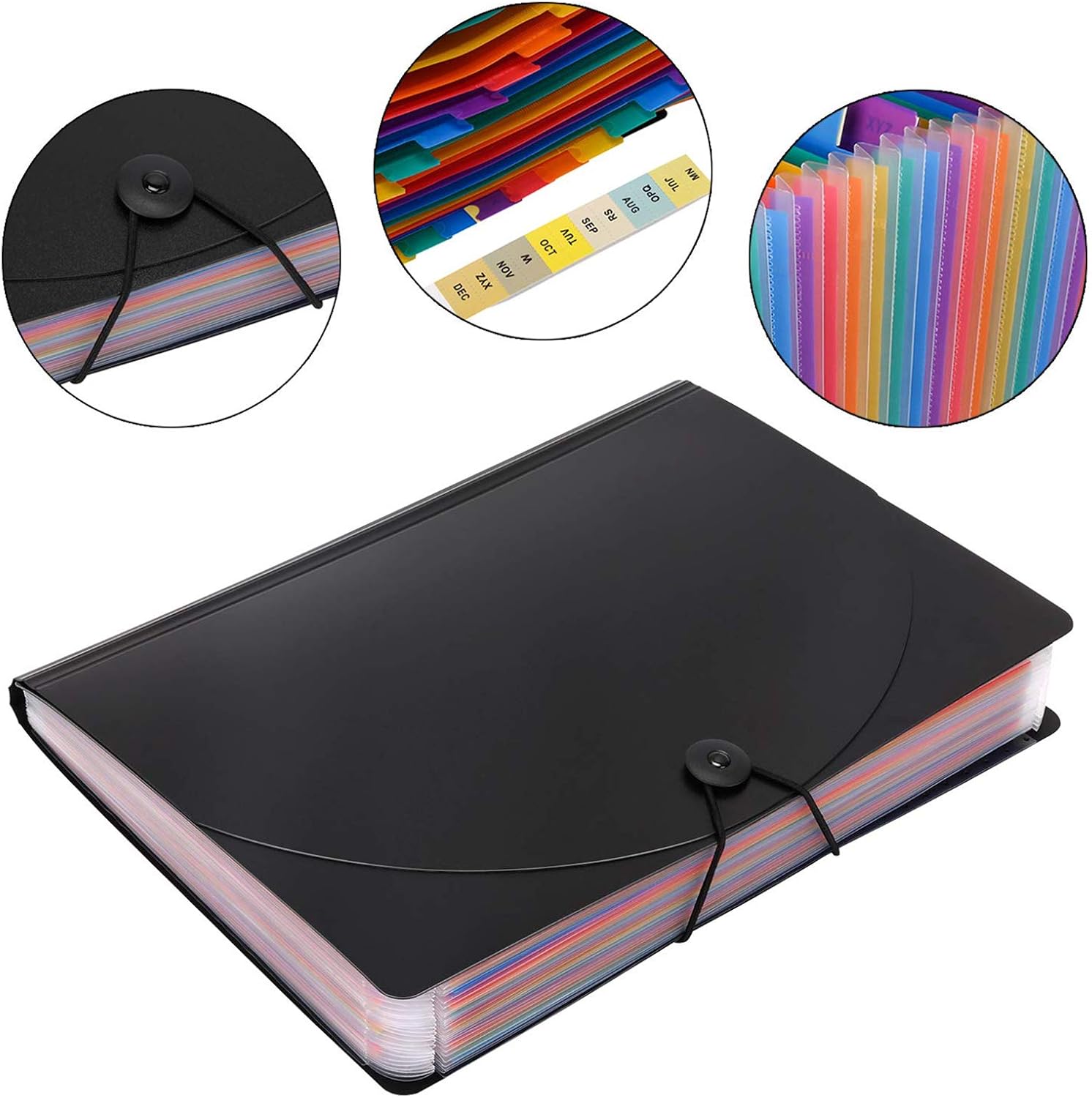 Magicfly 24 Pocket Expanding Files Folder with Lid, Qefuna A4 Letter Size Expandable File Organizer, Portable Accordion File Folder with Cover, for Office,Business, Home, School Supply