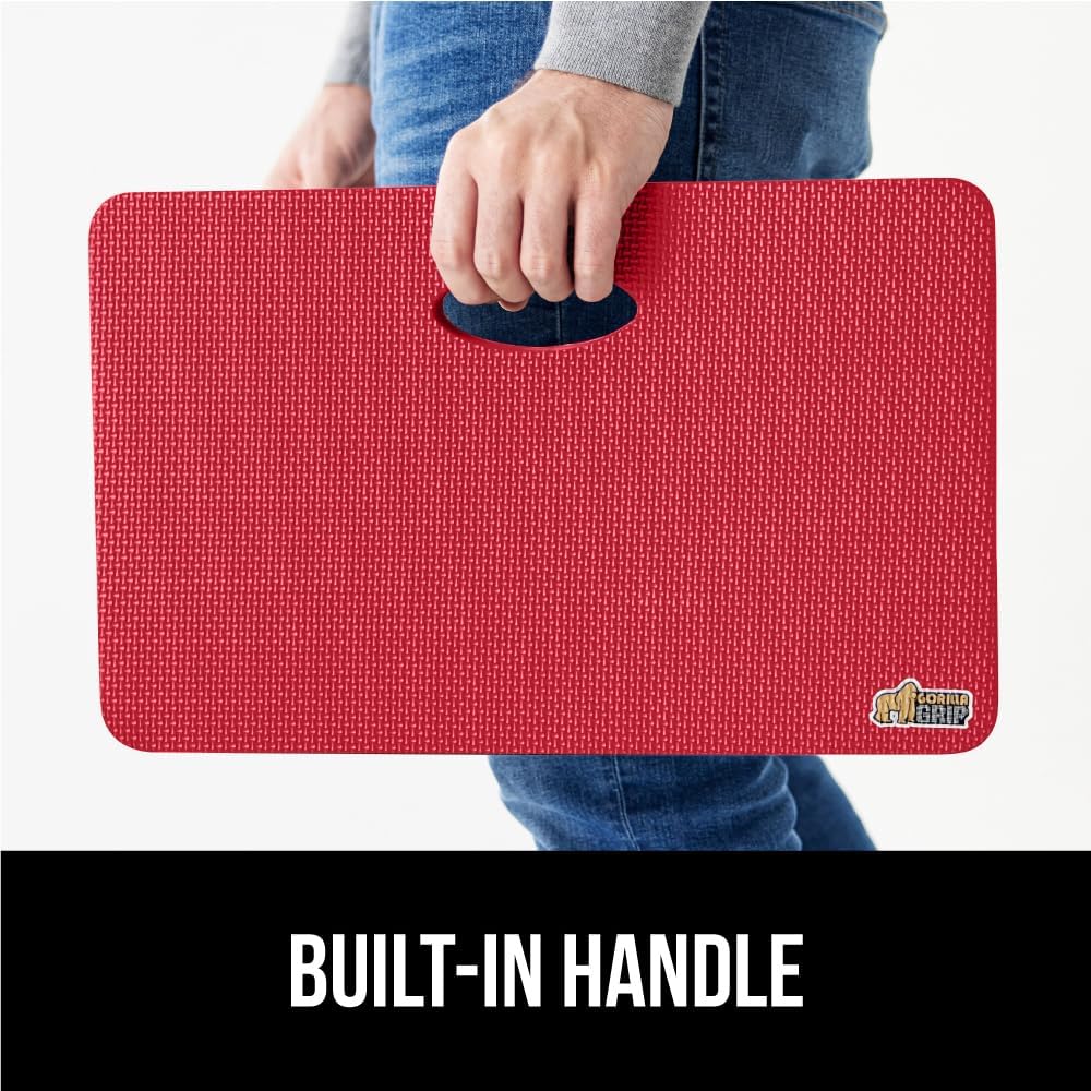 GORILLA GRIP Extra Thick Patent Pending Supportive Foam Kneeling Pad, 2 PK, Large Cushion Knee Pads for Gardening, Baby Bath, Dirt and Water Resistant, Workout and Garden Supplies, 17.5x11, Red