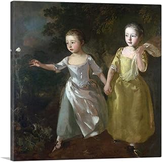 ARTCANVAS The Painters Daughters Chasing a Butterfly Canvas Art Print Stretched Framed Painting Picture Poster Giclee Wall Decor by Thomas Gainsborough - 12" x 12" (0.75" Deep)