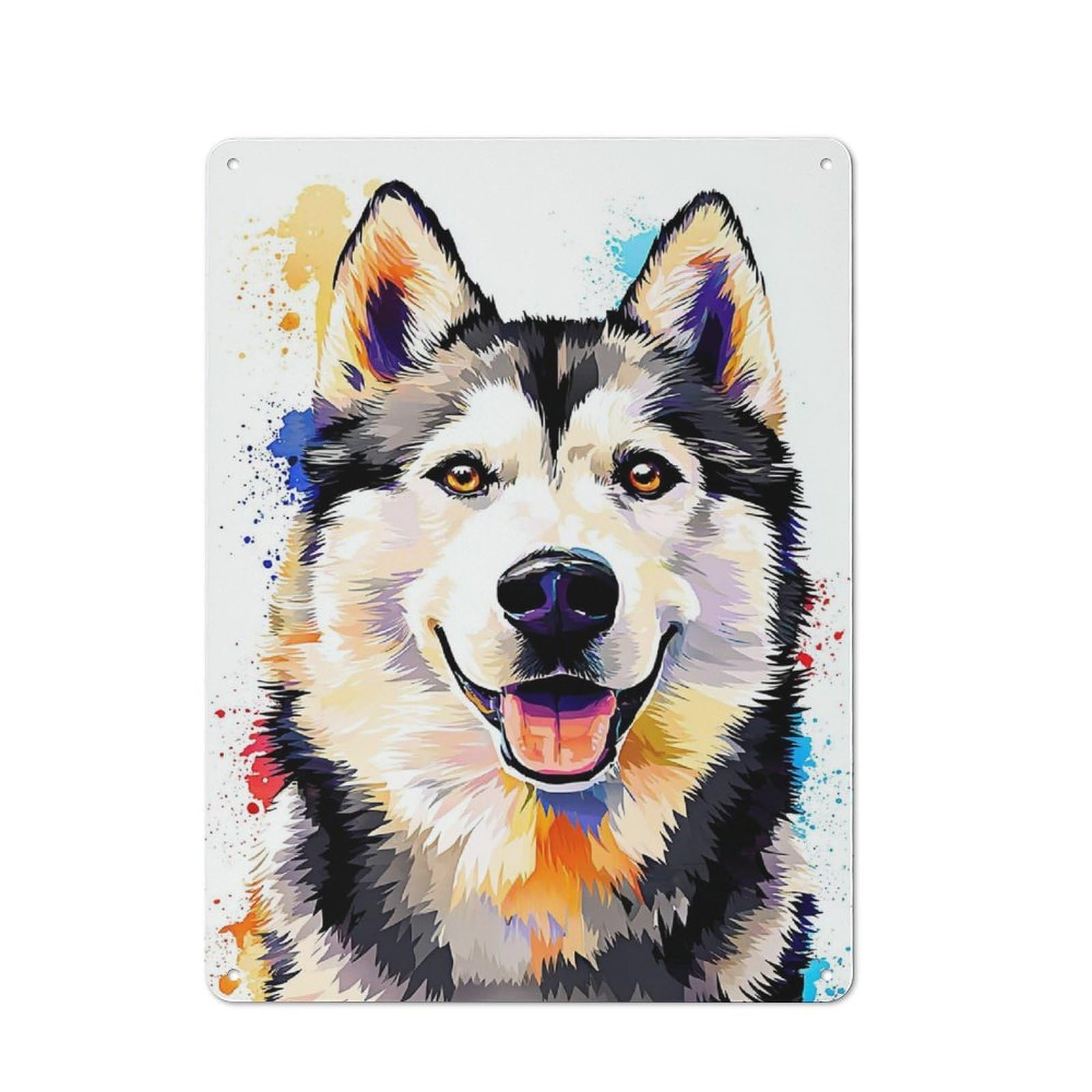 Junmoney Colorful Siberian Husky Portrait -2 Smart Metal Wall Decor 40X30cm, Office Metal Sign For Office, Study, Studio Or Hallway