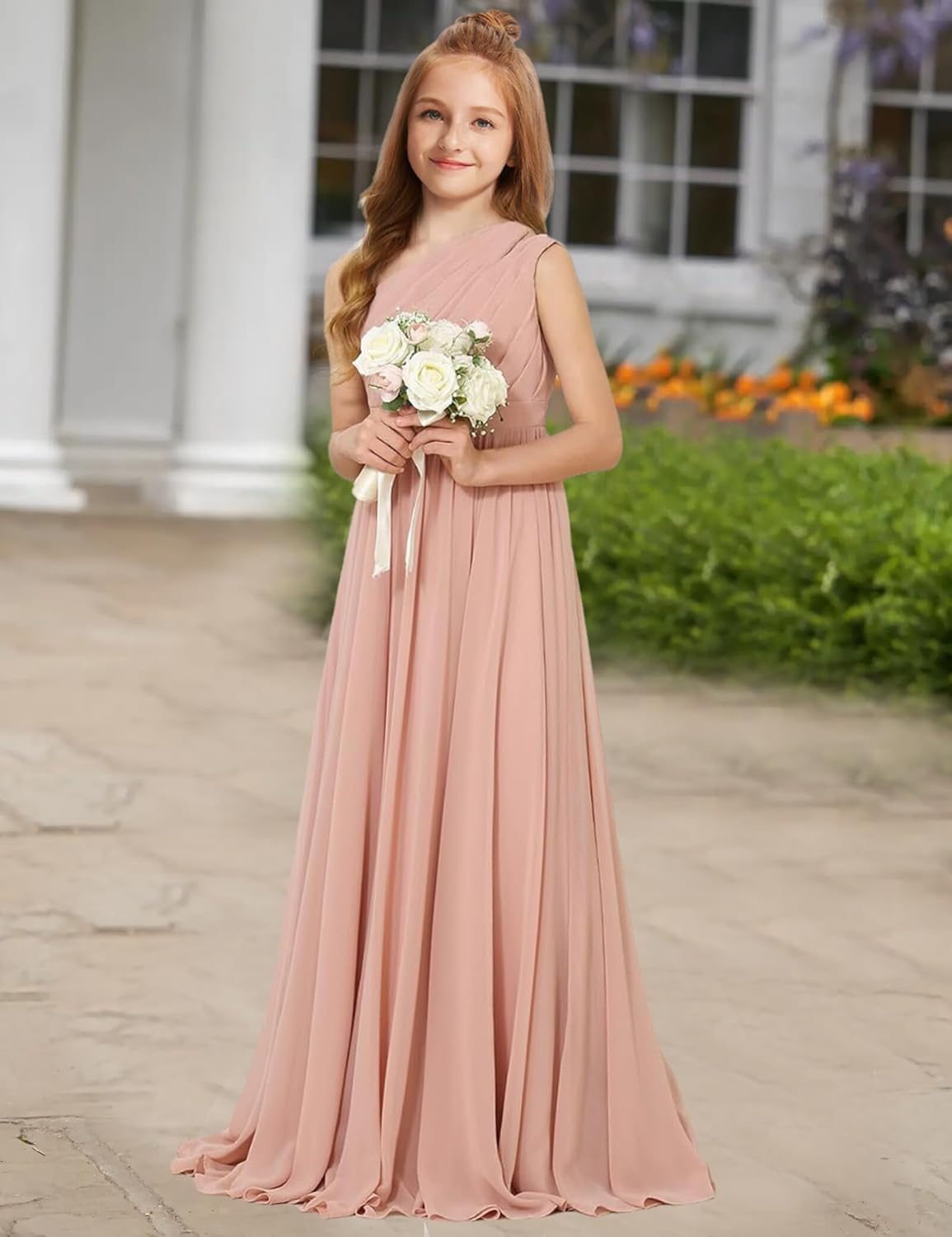 MRHUSH Junior Bridesmaid Dresses One Shoulder Flower Girl Dress for Wedding Chiffon Girls Formal Party Maxi Gowns - Image 3