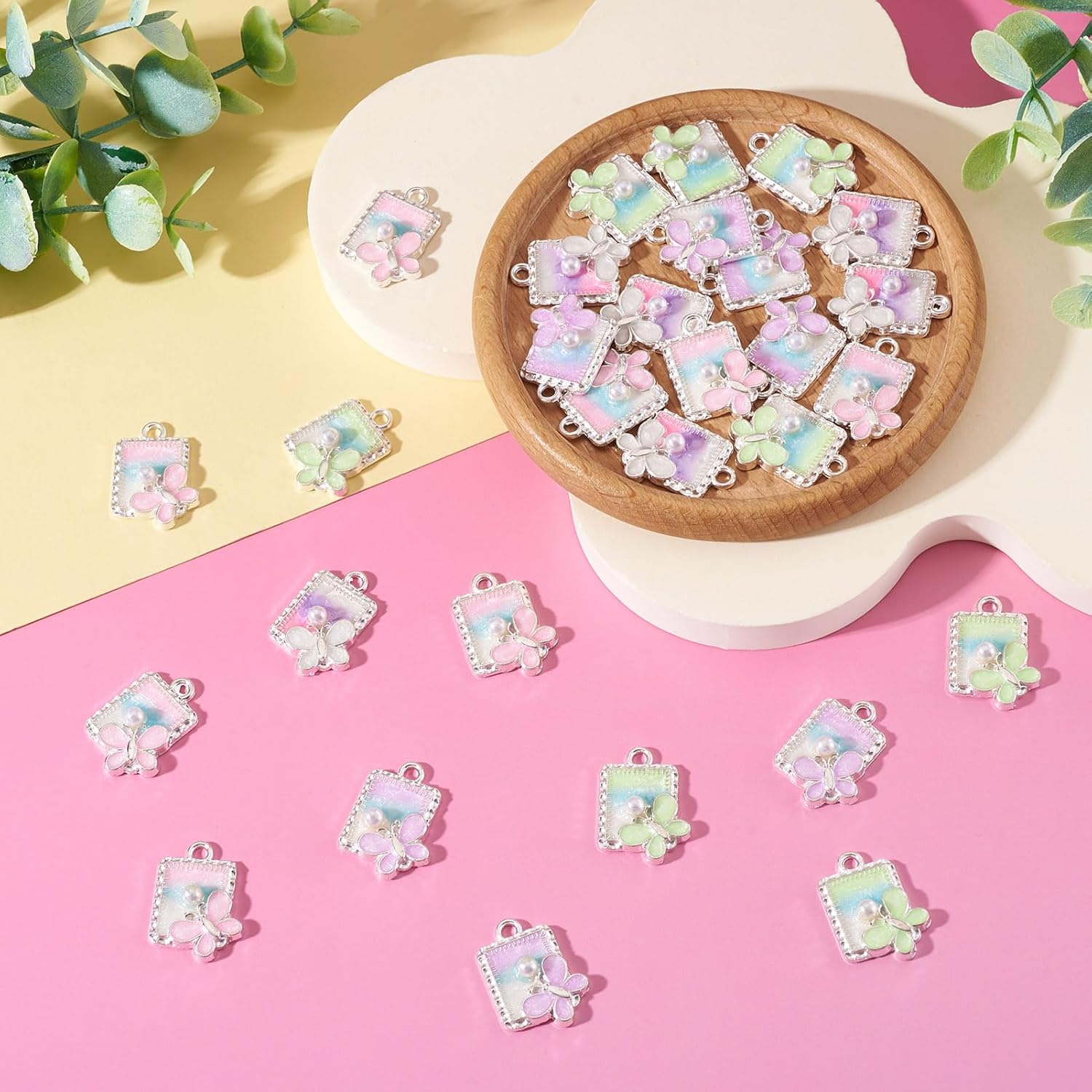 Craftdady Rectangle Butterfly Charms Pendants Alloy Enamel Necklace Pendants 32pcs Cute Dangle Earring Charms Lovely Hang Ornament for DIY Bracelet Keychain Jewelry Making, 21x15.5 mm - Image 6