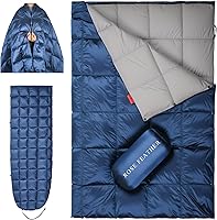 ROSEFEATHER Down Camping Blanket: Lightweight Packable 90% Goose Down Quilt, Waterproof Poncho Sleeping Bag 55x79" for Hiking, Backpacking, Festivals