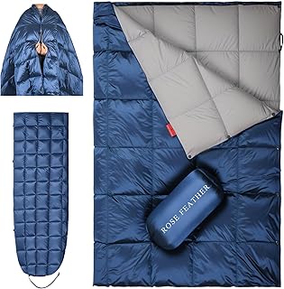 ROSE FEATHER Down Camping Blanket - Lightweight, Packable, Warm & Puffy Outdoor Travel Quilt for Sleep, Hiking, Backpacking, Stadium, Festivals, Water-Resistant Sleeping Bag 55"x79"
