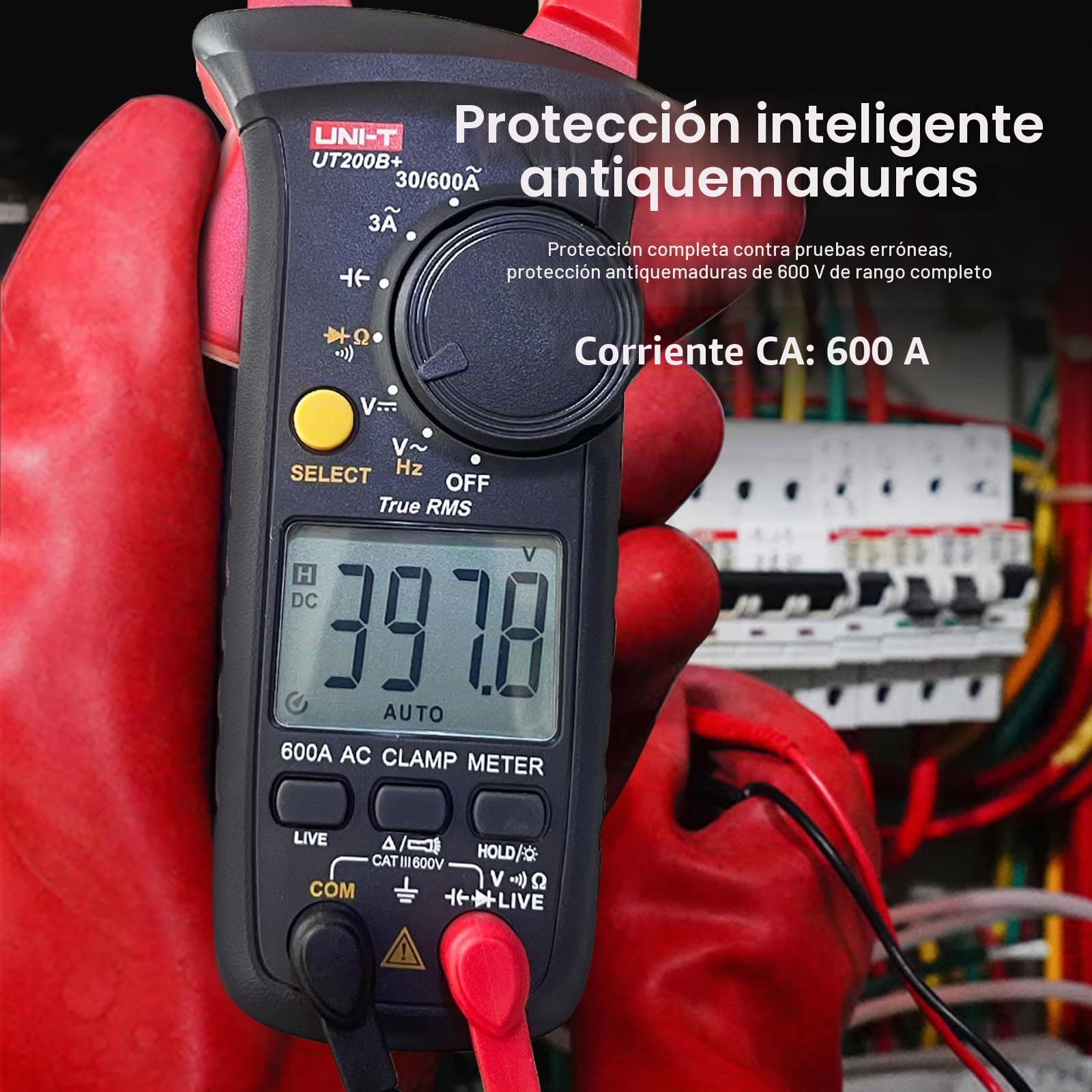 UNI-T UT200B+ Pinza Amperimétrica, True RMS Rango Automático Digital Multímetro Con Pantalla Retroiluminada para Tensión CA, Corriente CA, Continuidad, Resistencia, Diodo Pinza Multímetro Profesional