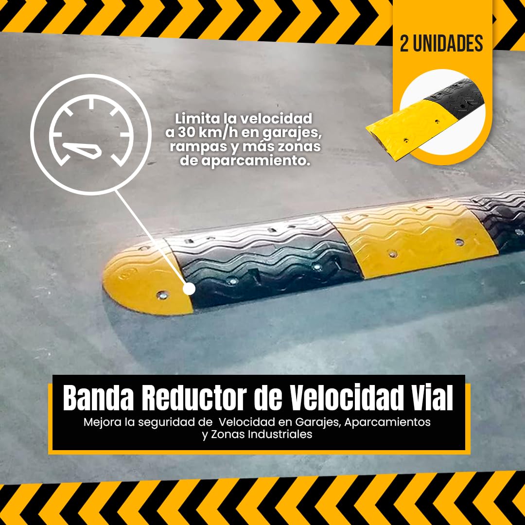 PARKING FÁCIL | Banda/Baden Reductor de Velocidad 1 Metro | Seguridad vial Profesional | Para Aparcamientos, Carreteras, Almacenes y Zonas de Tránsito | Modular, Duradera, Resistente | 2 Unidades