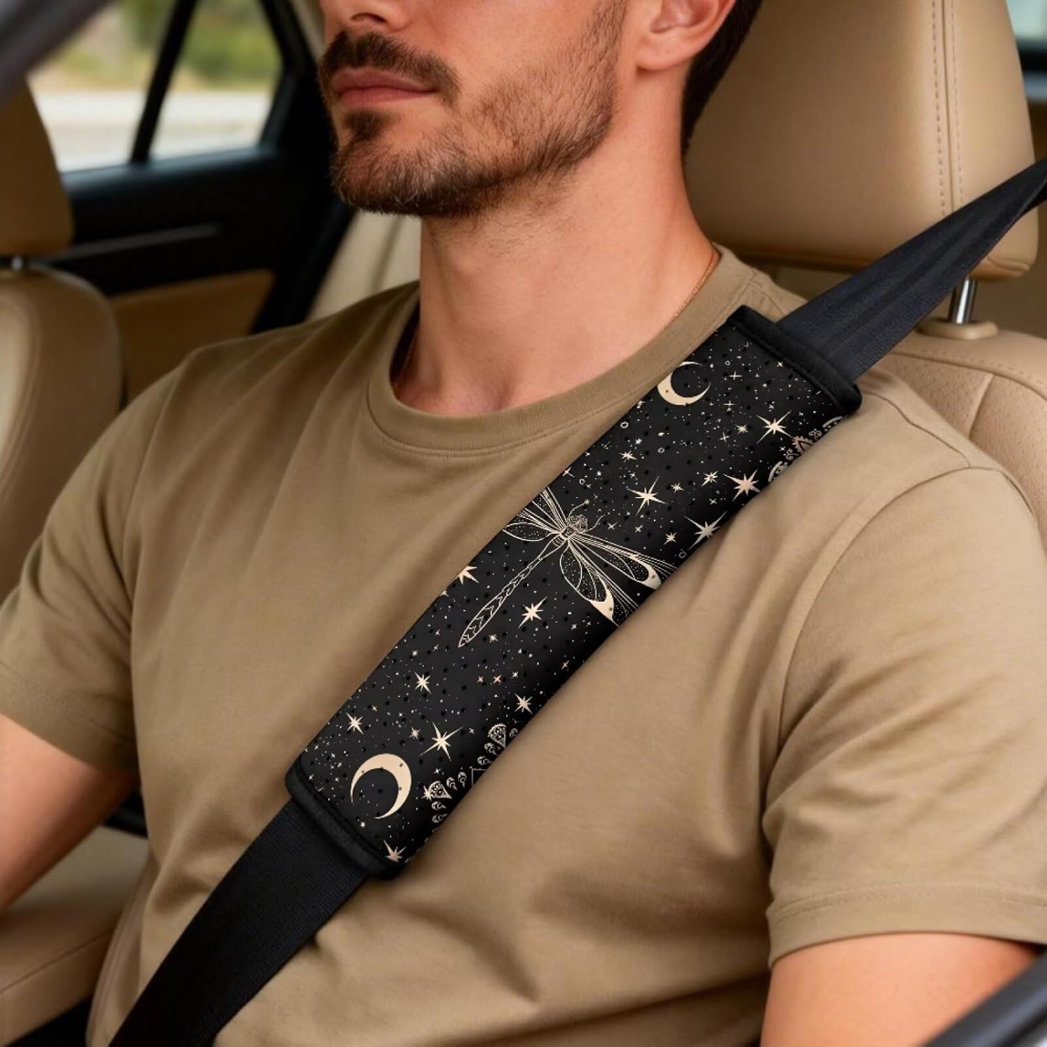 Automotive Seat Covers for Cars Trucks and SUVs Car Seat Covers for Front Seats with Car Seatbelt Covers & Armrest Box Cover, Set of 5, Dragonfly Starry Night