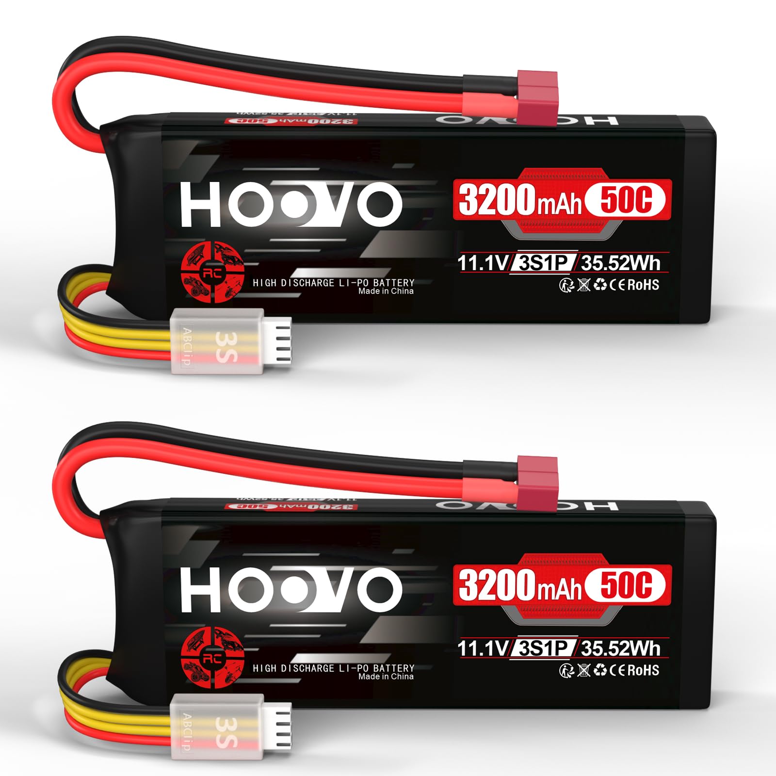 HOOVO 3S Lipo Battery 11.1 V 3200 mAh 50C Soft Case Lipo Batteries with T Plug RC Battery for RC Car RC Helicopter Airplane Quadcopter RC Models (2 pack)