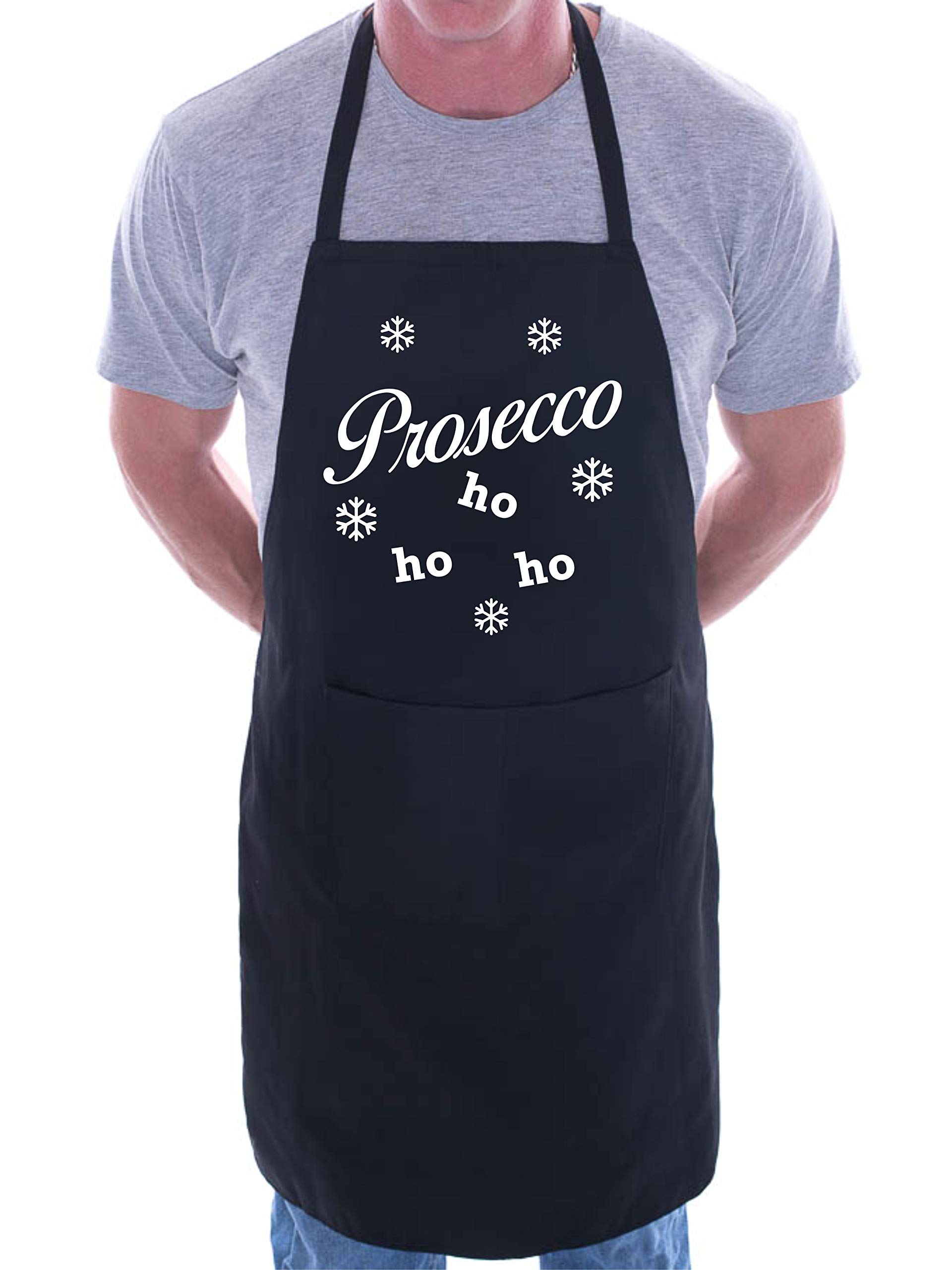 Print4U Apron BBQ Cooking Chef Christmas Prosecco Ho Ho Ho Black