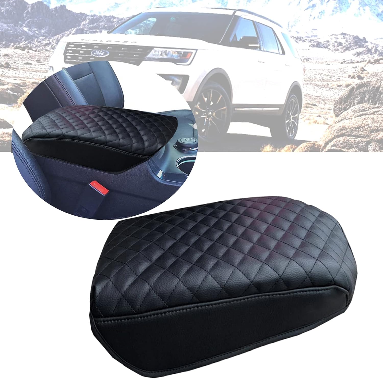 DPEI XUAN Upgraded Center Console Cover Compatible for Ford Explorer SUV 2011-2019, Black PU Leather Anti-Slip Armrest Cover for More Comfortable Driving and More Unique Cushion