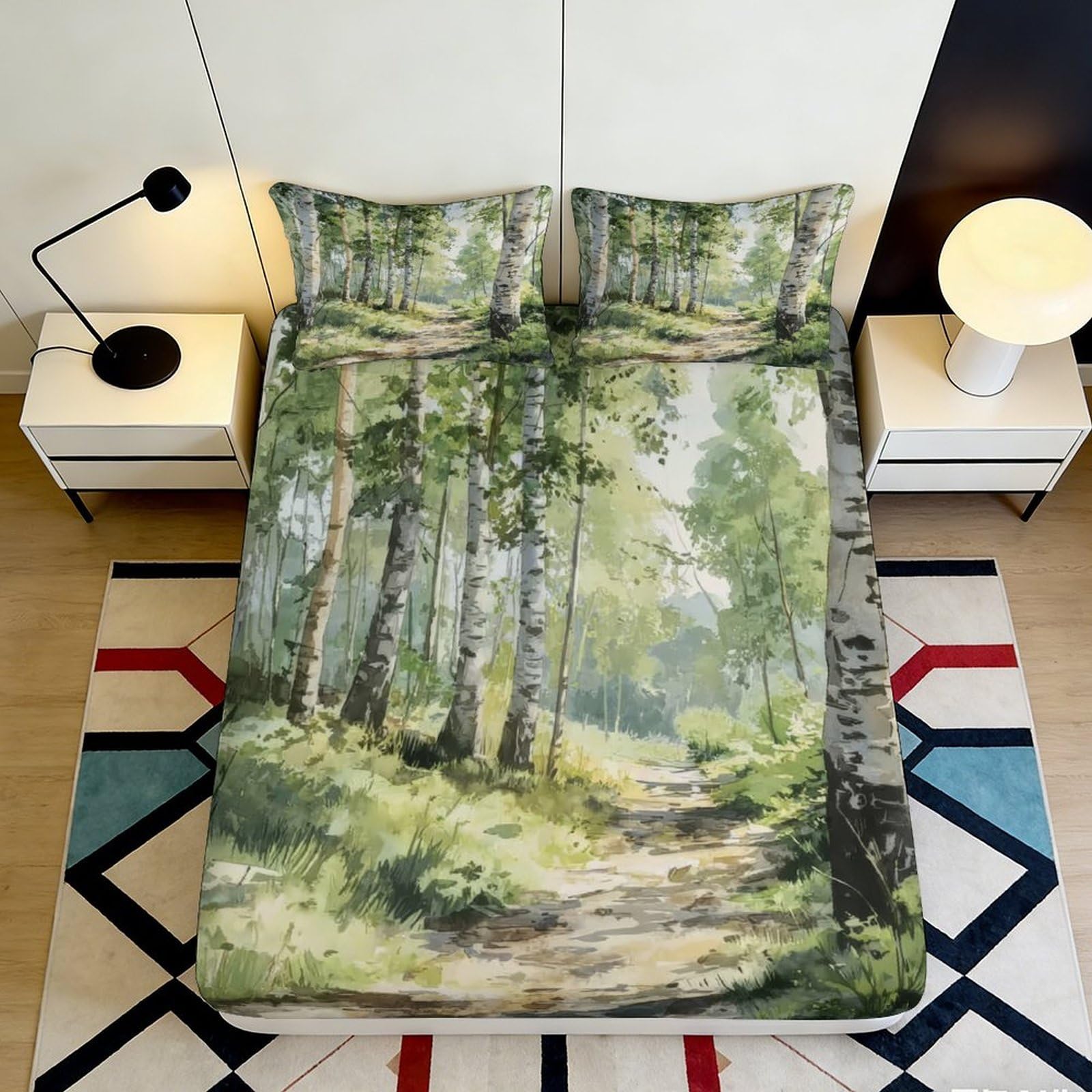 Pnayamiorkfel Style-1 3D Printed Forest Path Fitted Sheet Microfiber Anti-Slip Woodland Trees Bed Cover For Bedroom Dorm Decoration 90X200x25cm