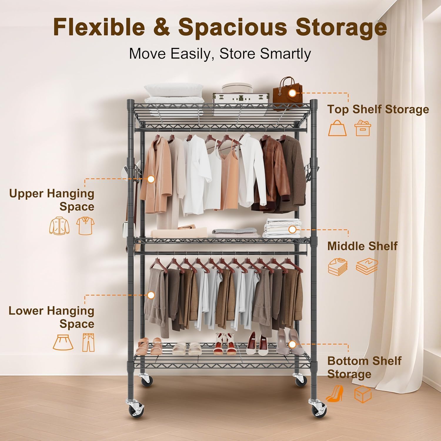 Wardrobe showing flexible and spacious storage areas