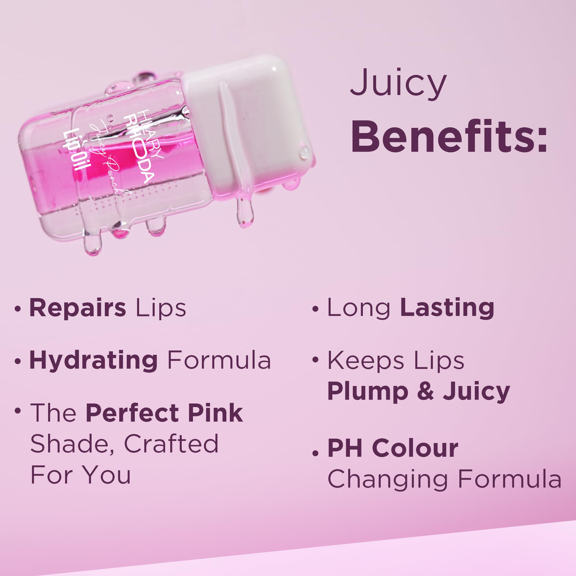 Hilary Rhoda Juicy Punch Lip Oil | Non-Greasy & Glossy Soft Finish | PH Colour-Changing Lip Oil | Keeps Lips Plump & Supple | Pack of 4 | 3.4ml X 4 3