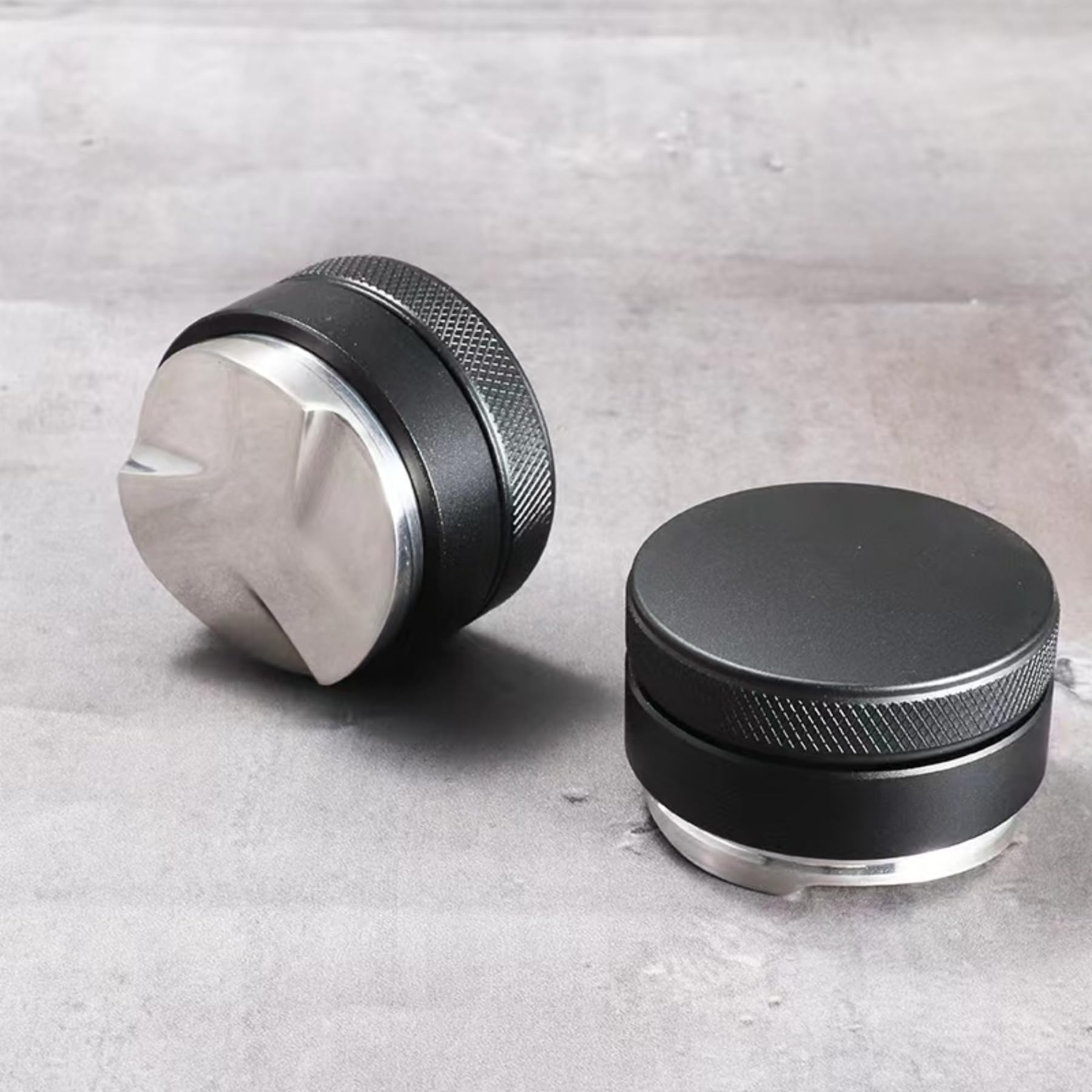 Coffee cloth grinder, stainless steel powder press, Italian coffee machine, flat bottomed three pulp powder hammer, 51/53/58mm universal (Black Three Leaves (Heavy) 51mm)