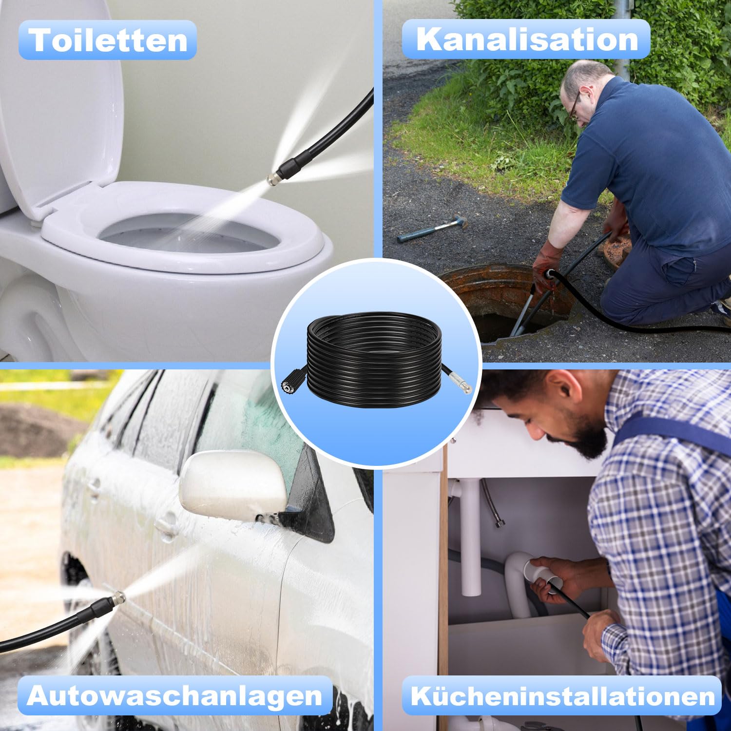 Tubo idropulitrice 20M Resistente alle alte temperature 40°C 160 bar Tubo per la pulizia ad alta pressione, compatibile con lo scovolino per set per la pulizia dei tubi interni ed esterni