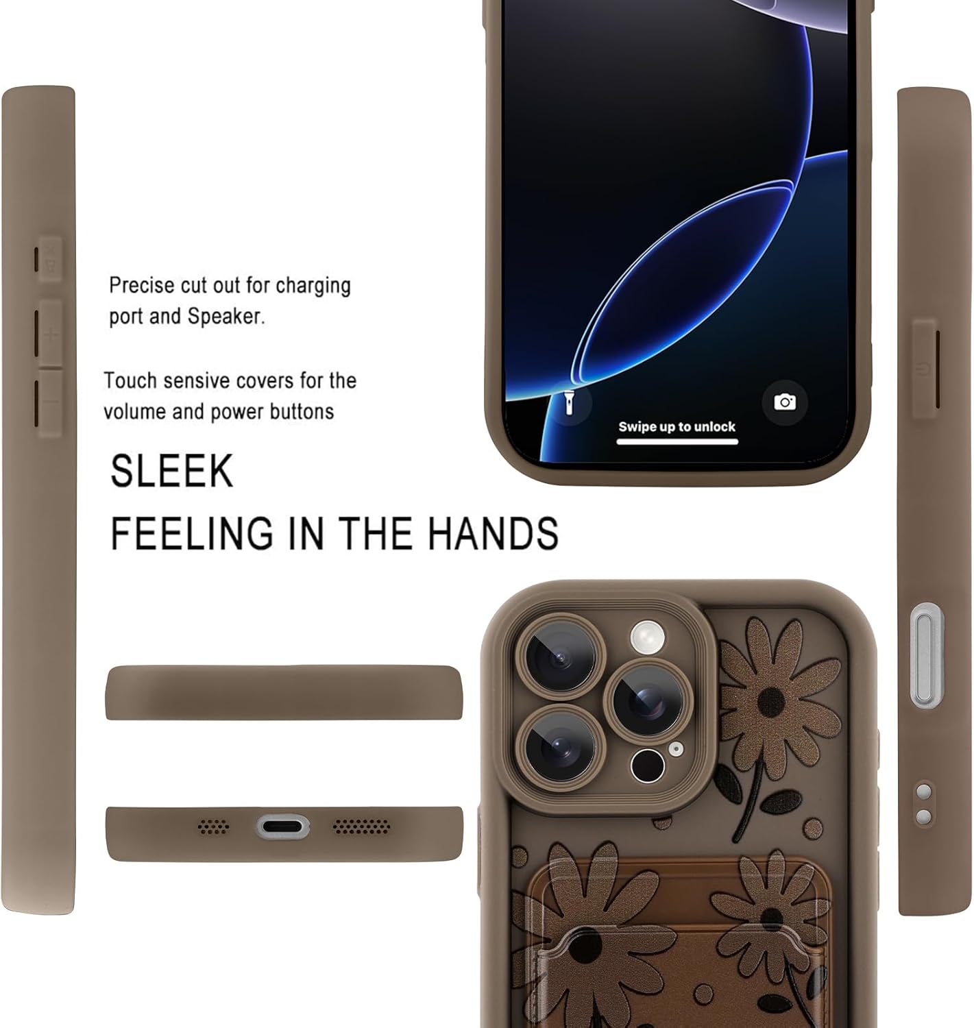 MOWIME Compatible with iPhone 16 Pro Max Case with Card Holder, Daisy Floral Shockproof Soft TPU Protective Cover Women Girls, Anti Scratch Wallet Case for iPhone 16 Pro Max 6.9 Inch, Brown - Image 5