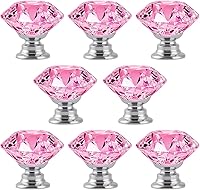 Vista 1 de 8 piezas de tiradores de gabinete de cristal rosa, perillas de vidrio de diamante de 30 mm, asas decorativas de gabinete de cocina para cajones