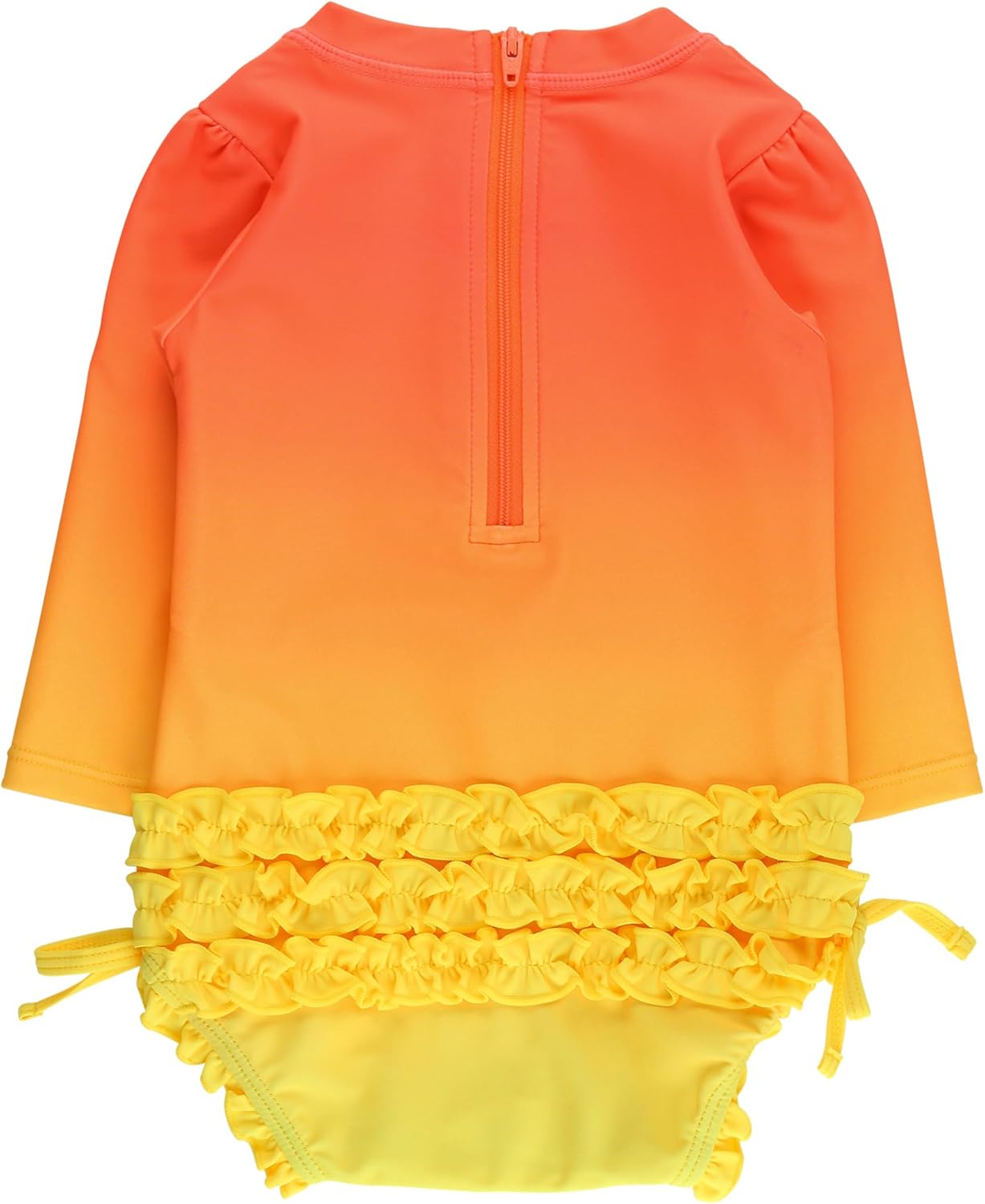 RuffleButts Baby Girls UPF 50+ Sun Protection Floral Printed Long Sleeve One Piece Rash Guard Swimsuit with Zipper