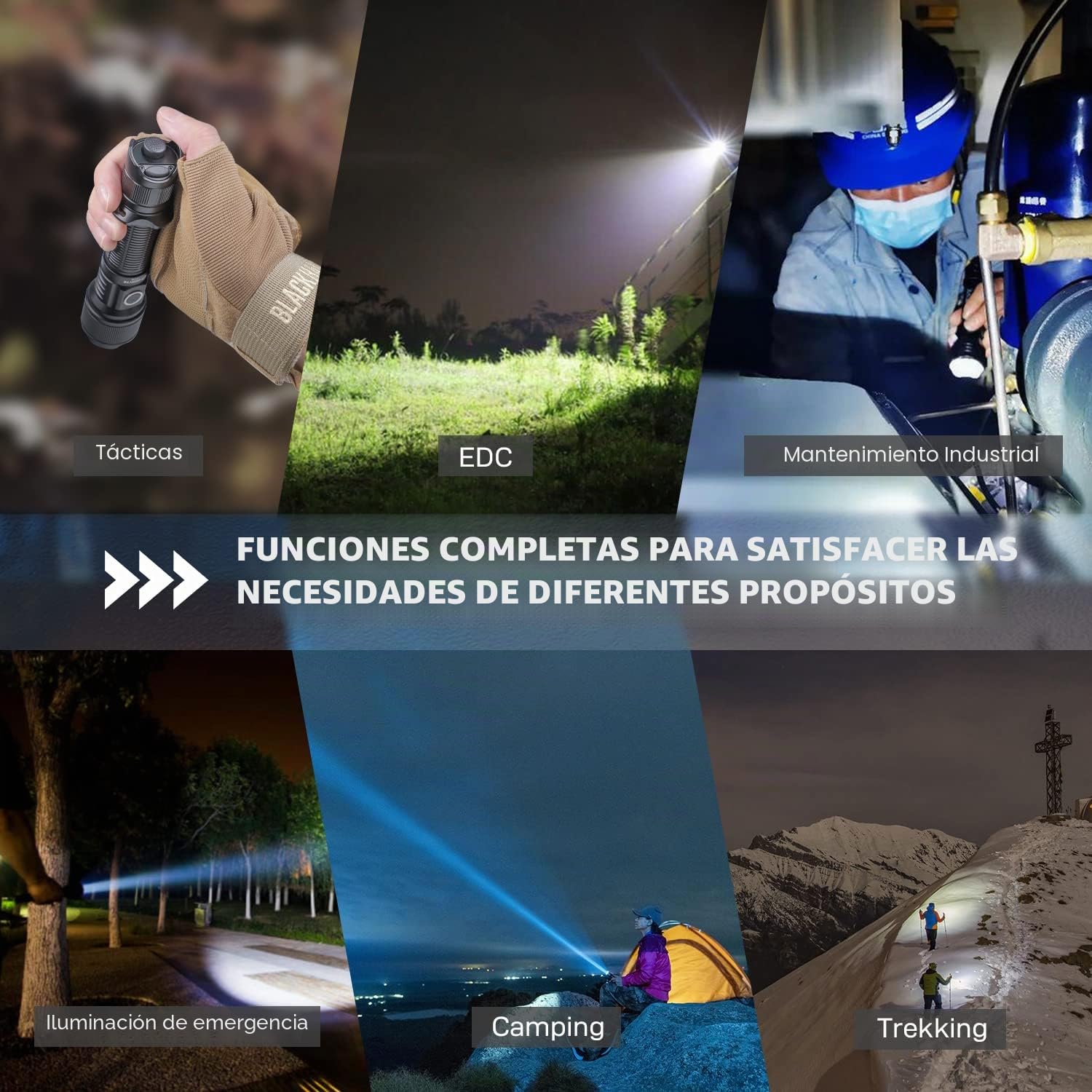Brinyte PT16 Linterna Táctica Ultrabrillante Largo Alcance Emergencia | 2000 Lúmenes,Alcance Máximo 600m,6 Modos Luz Intermitente&SOS, Indicador Estado,Bloqueo Teclas,Camping Senderismo Emergencias