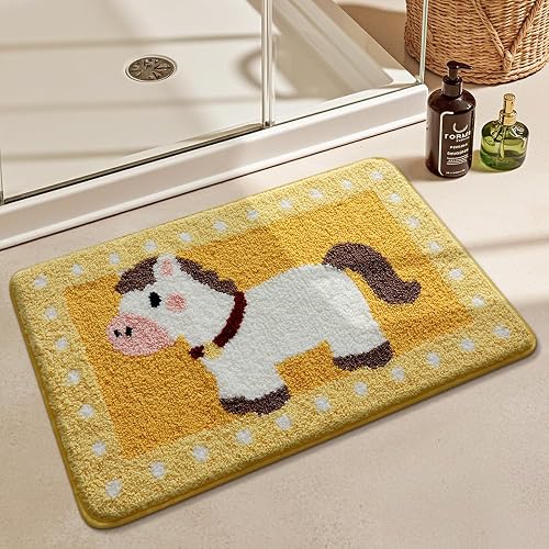 Cute Bath Mat, 32" x 20" Pony Bath Mats,Cute Bathroom Rugs,Ultra Soft, Absorbent Quick Dry,Non Slip TPR, Machine Washable Bathroom Mat,for Bathroom Door, Bedroom (Playful Pony, 32" x 20")