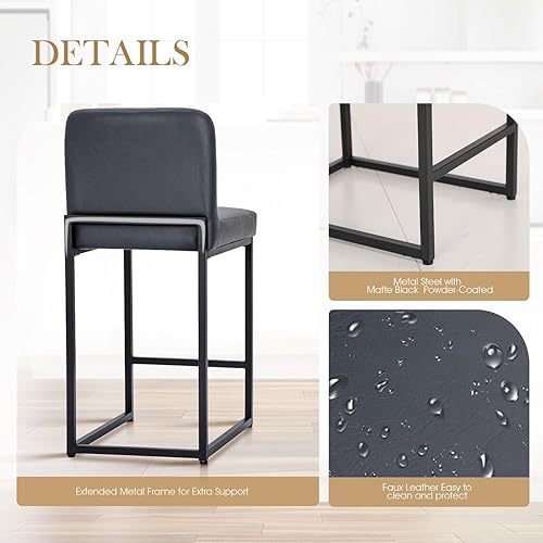 Miniatura 98 de Sophia & William Juego de 2 taburetes de bar marrones, taburetes de bar de 24 pulgadas de altura de mostrador para isla de cocina, taburetes de bar