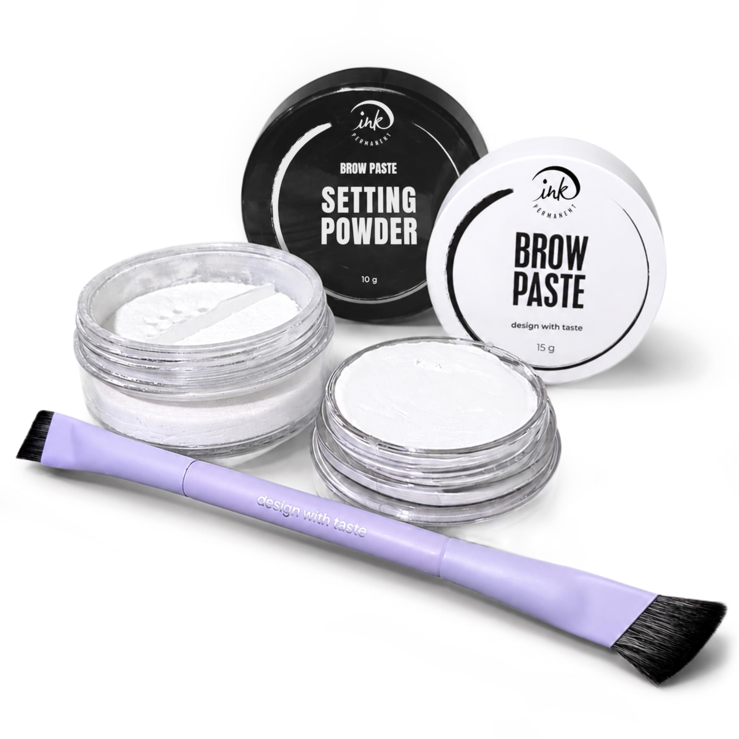 Ink Permanent Eyebrow Mapping Kit, White Brow Paste, Setting Powder, Brush