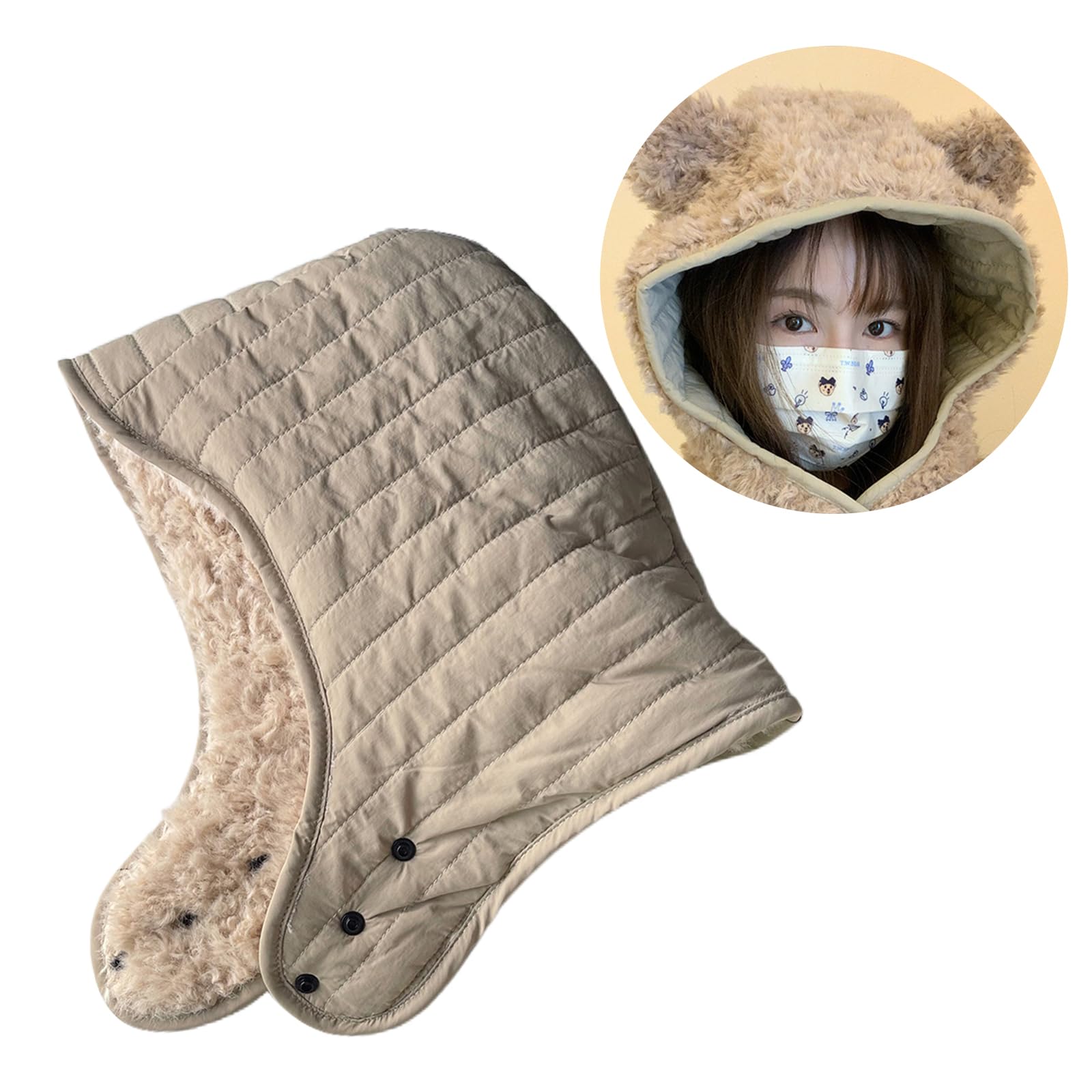 GRABAGECAN Cartoon Bear Hooded Hat Skiing Photo Props New Year Thick Reversible Hat Double-Sided Bear Hat for Winter Khaki