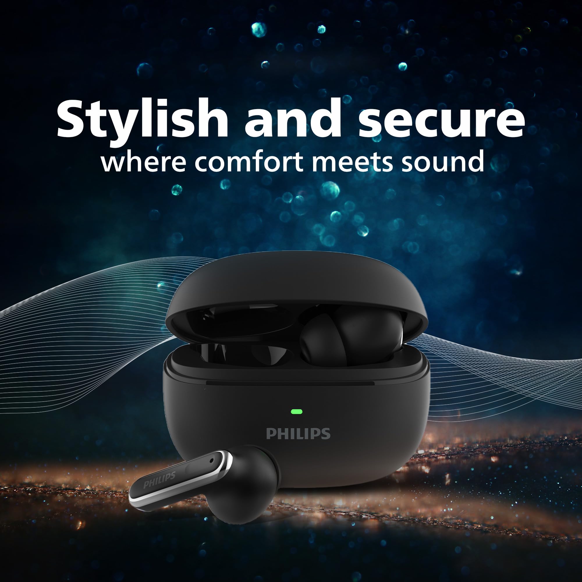 PHILIPS TAT1150BK/94 Premium Wireless Earbuds with ANC, Quad Mic ENC, Up to 55 Hr Playtime,13mm Neodymium Drivers,Multipoint, ergonomically Designed,IPX5 Water Resistance,Fast Charging (Deep Black) — Amazon image 8