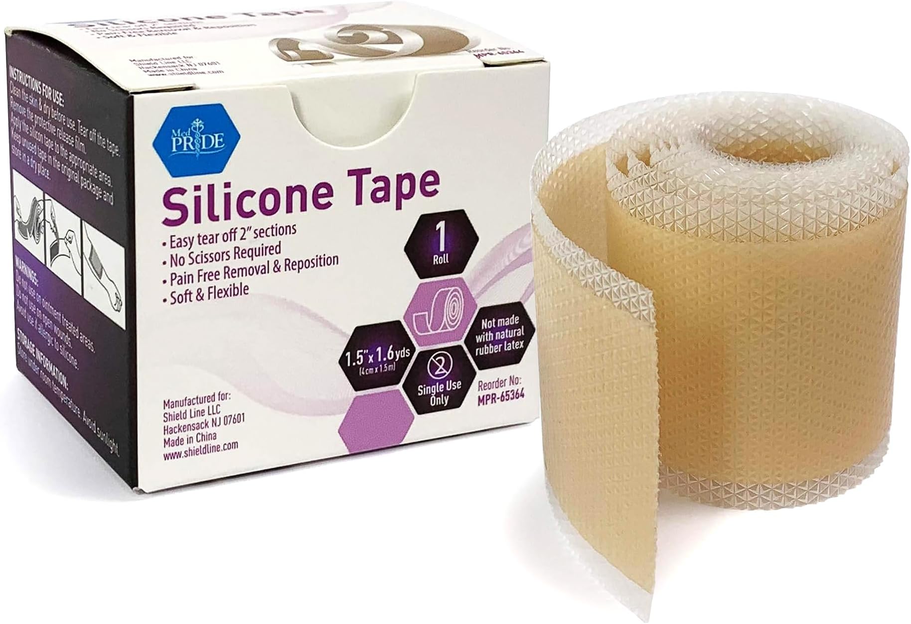 Medical-Grade Silicone Wound and Scar Tape Roll 1.5 in X 1.6 Yards, Pain-Free Removal, Easy-Tear, Waterproof, Latex-Free