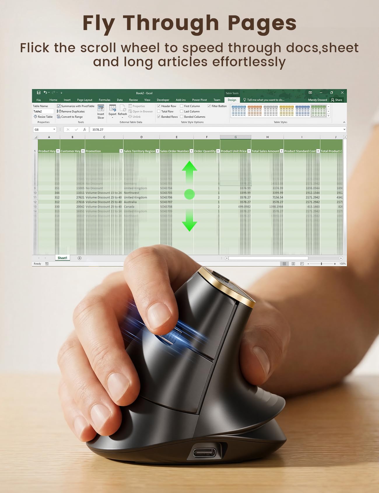 SABLUTE MAM4 Ergonomic Vertical Mouse for M/L Hands, 8K DPI, Ultra-Fast Scrolling, 6 Programmable Buttons, Tri-Mode Wireless Rechargeable Mouse, 800mAh Built-in Battery, for PC/Mac/Laptop, Black - 2