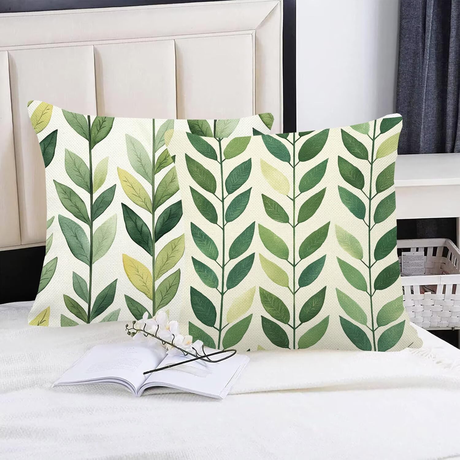 Fundas Cojines 70 x 70 cm Juego de 4 Cojines Exterior, Verde Hojas (3) Lino Impermeable Sofa Fundas Cojin de para Sofá, Sala, Estar, Jardín, Coche, Decoración Del Hogar, con Cremallera Oculta m-425