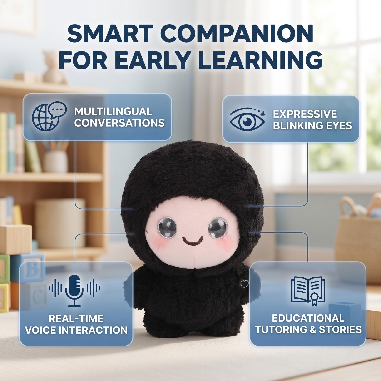 lyrlody AI Inteligente Animal de Peluche Tela de Felpa Juguete de Peluche Interactivo Chat de Voz en 66 Idiomas Control de Aplicación de Narración para Niños Aprendizaje Temprano y Juego a la Hora