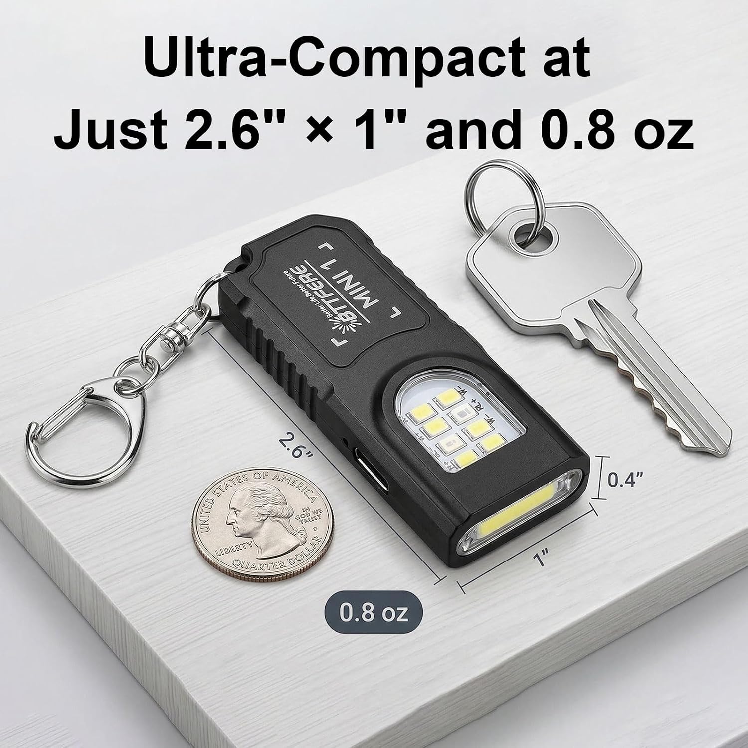 3-Pack Bright Rechargeable Keychain Flashlight with Clip & Magnetic Base, Mini LED Key Ring Light, Small, Flat, Portable, Dual-Head, Tiny Pocket Torch for Work, Purse, Micro EDC
