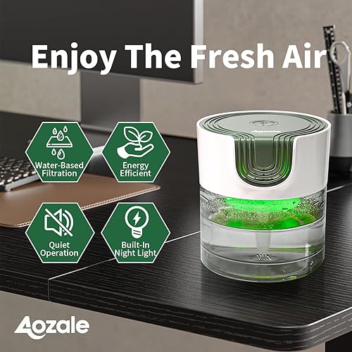 Miniatura 6 de Aozale Purificador de aire de agua para el hogar, purificadores de aire silenciosos a base de agua de velocidad variable con luz nocturna LED,