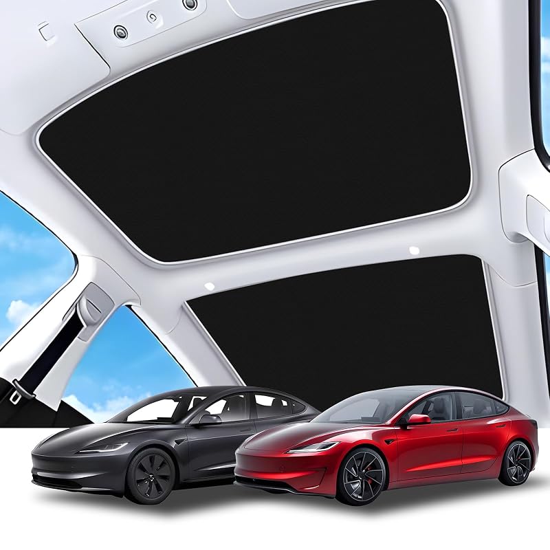 Protetor solar para teto panorâmico KUST compatível com Tesla Model 3 Highland 2020–2026, preto, com clipes, kit com 2 peças