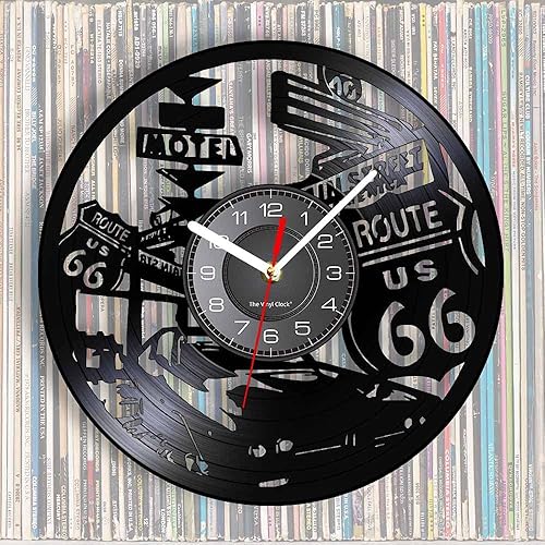 Miniatura 6 de Reloj de pared de 12 pulgadas con signo de desviación Route 66, reloj de pared silencioso de cuarzo sin tictac, funciona con pilas, estilo vintage,