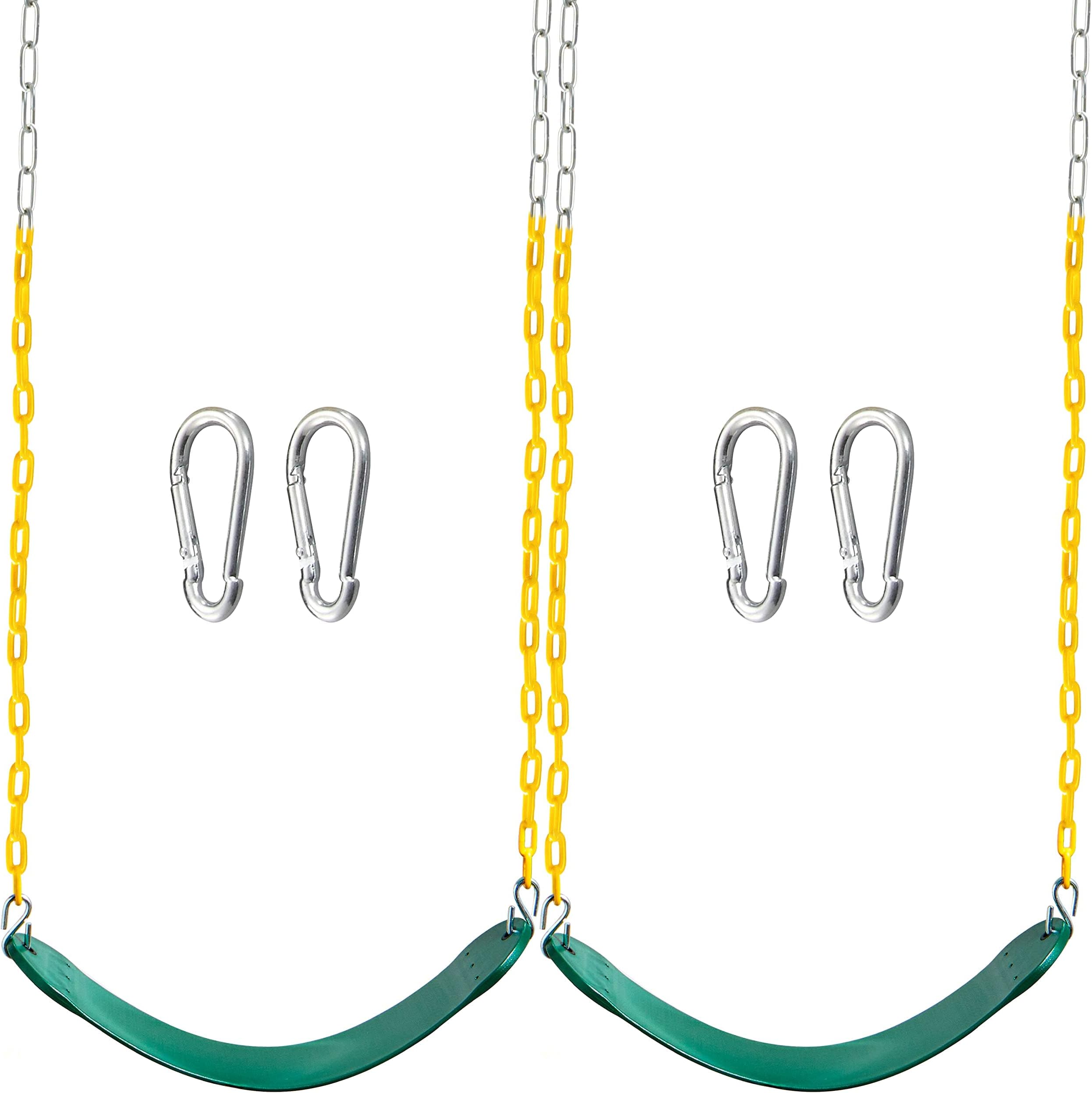 Kids Plastic Swing seat 2 Swing Set Green Color with Heavy Duty 66" snap Hooks, Swing Set for Kids Outdoor Activity