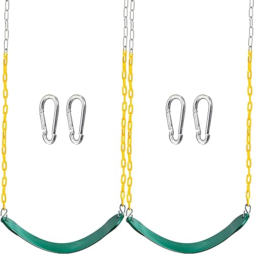 TURFEE 2 Pack Green Swing Seats Heavy Duty with 66" Chain, Swing Set Accessories Replacement with Snap Hooks for Kids Outdoor Play Playground, Trees, Playground(Green)