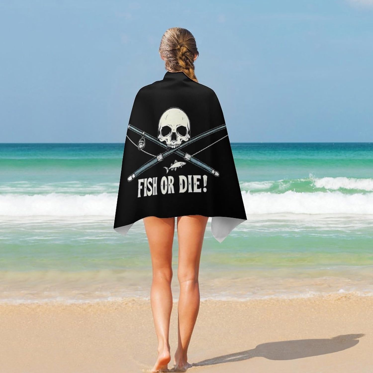 Fish Or Die Oversized Beach Towel Soft Absorbent Pool Bath Swim Towels for Adults Travel Vacation Gifts 130x80cm