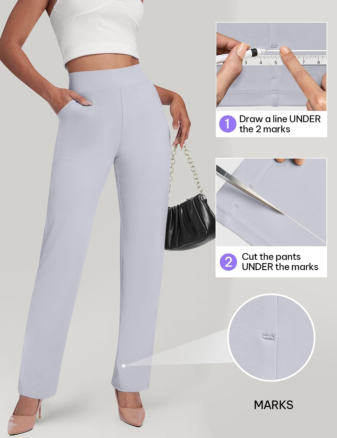 AVAMO Womens Yoga Pants Straight Leg Stretchy Work Pants High Waist Pull On Business Casual Office Slacks with Pockets