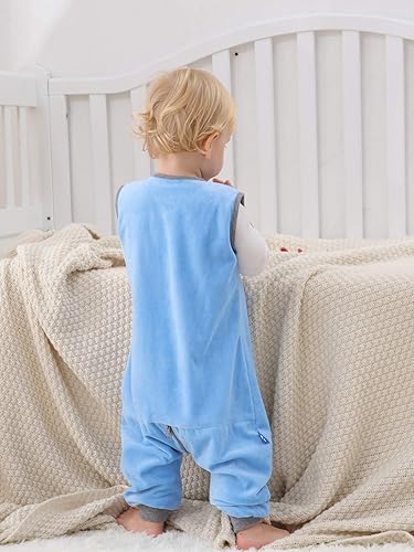 Miniatura 4 de Sincere Saco de dormir para bebé, primavera, otoño, cálido, saco de dormir para caminar con piernas, mantas de pijama, 6 meses a 4 años, Azul Panda