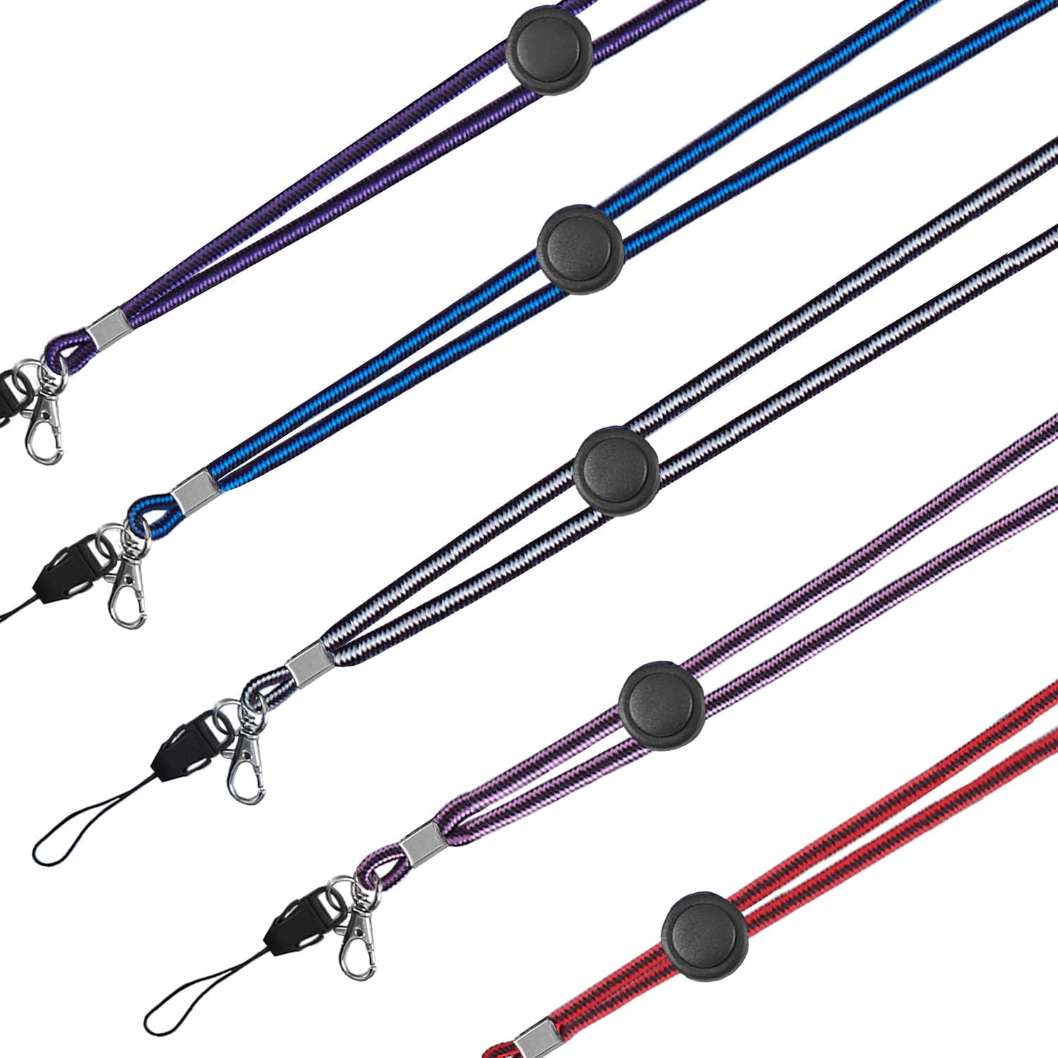 YOUOWO Adjustable Lanyard with Clip For ID Badge Holder Office,Neck Lanyards For Key Kids Women Men Cell Phones USB Whistles,Blue, Red,Pink,Purple,Grey,Pack of 5 - Image 3