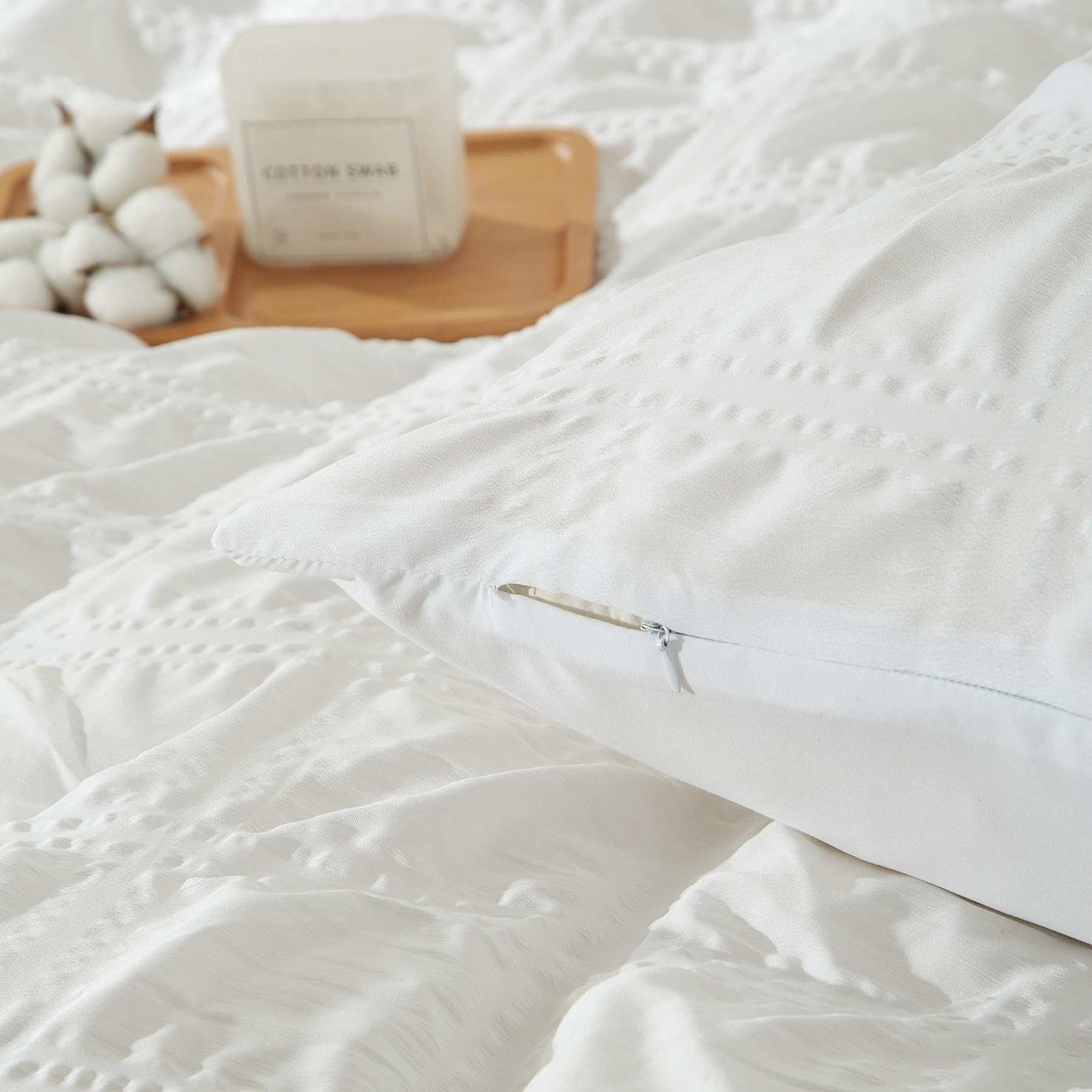Ropa de cama a cuadros moderna en blanco, juego de 3 piezas tamaño Queen con cremallera, 2 fundas de almohada de 80 x 80 cm, microfibra, seersucker, transpirable, 1 unidad