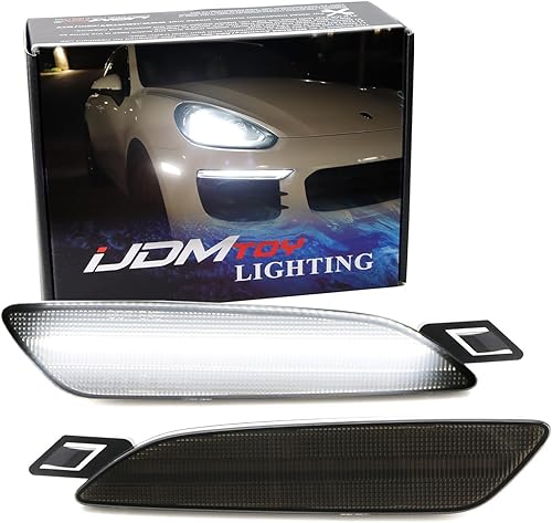 Miniatura 1 de iJDMTOY Kit de luz de marcador lateral de parachoques LED blanco con lente ahumada europea, compatible con Porsche Cayenna 2015-2018, alimentado por