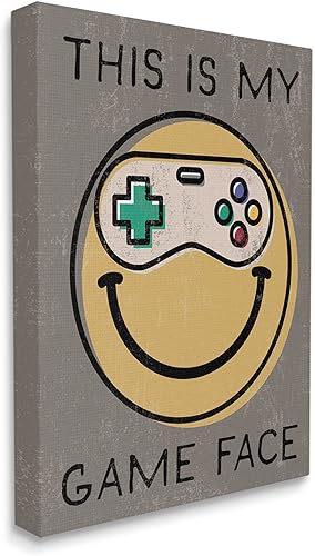 Miniatura 2 de Stupell Industries My Game Face Phrase Yellow Smiley Retro Controller, diseñado por Daphne Polselli - Lienzo decorativo para pared, 24 x 30 pulgadas